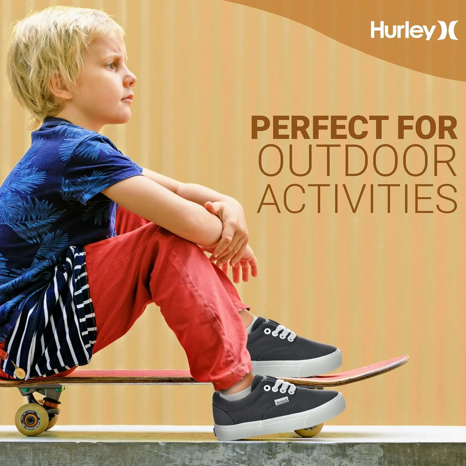 Hurley Marley Kids Lace Up Canvas Sneakers ?C Low Cut Skateboarding Shoes for Kids, Sports Shoes for Boys and Girls