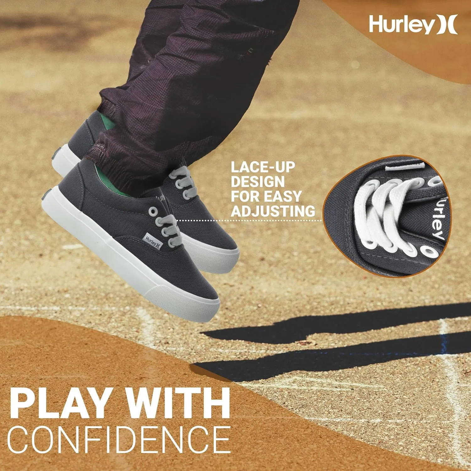 Hurley Marley Kids Lace Up Canvas Sneakers ?C Low Cut Skateboarding Shoes for Kids, Sports Shoes for Boys and Girls