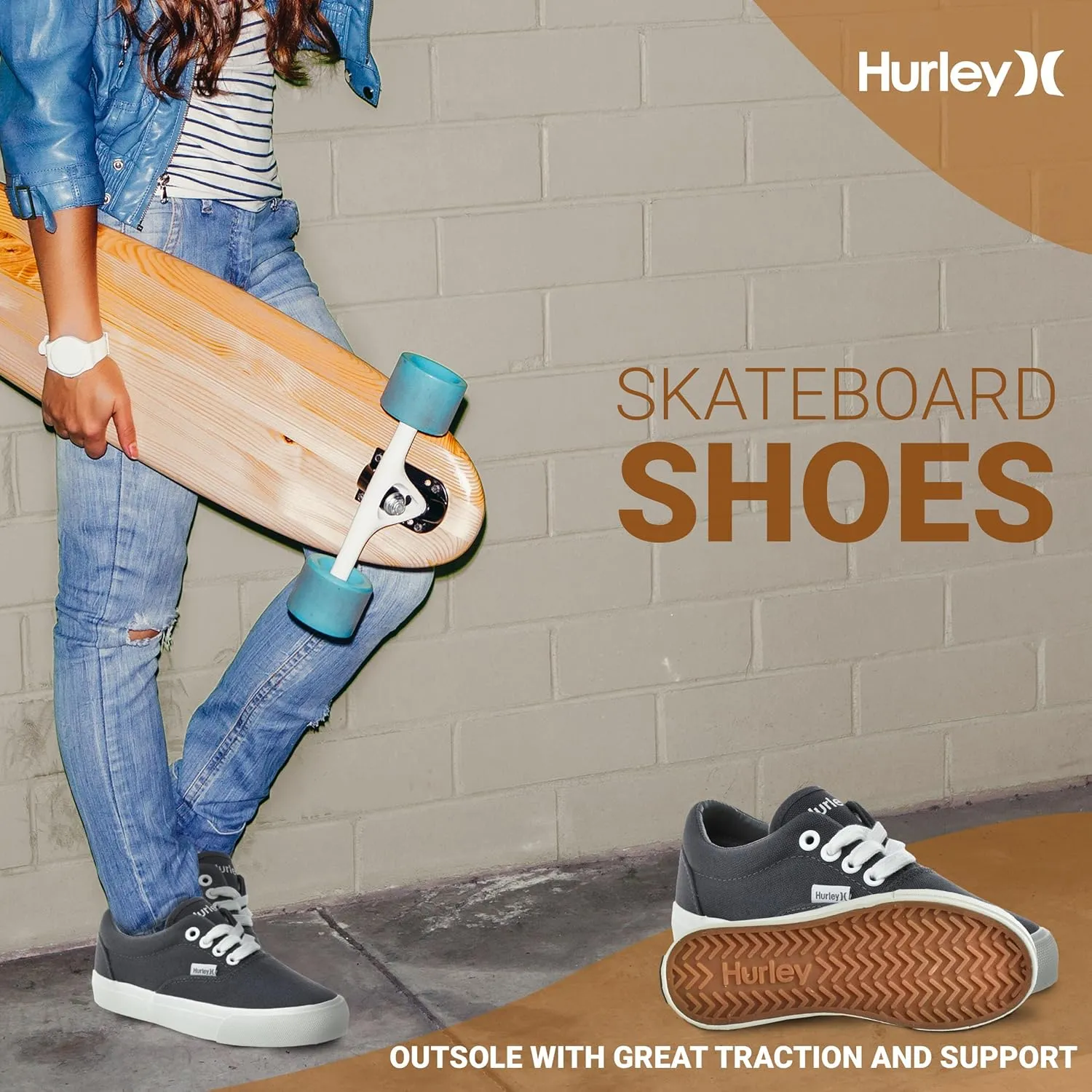 Hurley Marley Kids Lace Up Canvas Sneakers ?C Low Cut Skateboarding Shoes for Kids, Sports Shoes for Boys and Girls
