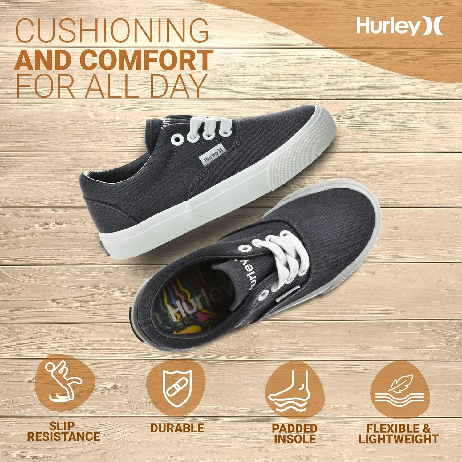 Hurley Marley Kids Lace Up Canvas Sneakers ?C Low Cut Skateboarding Shoes for Kids, Sports Shoes for Boys and Girls