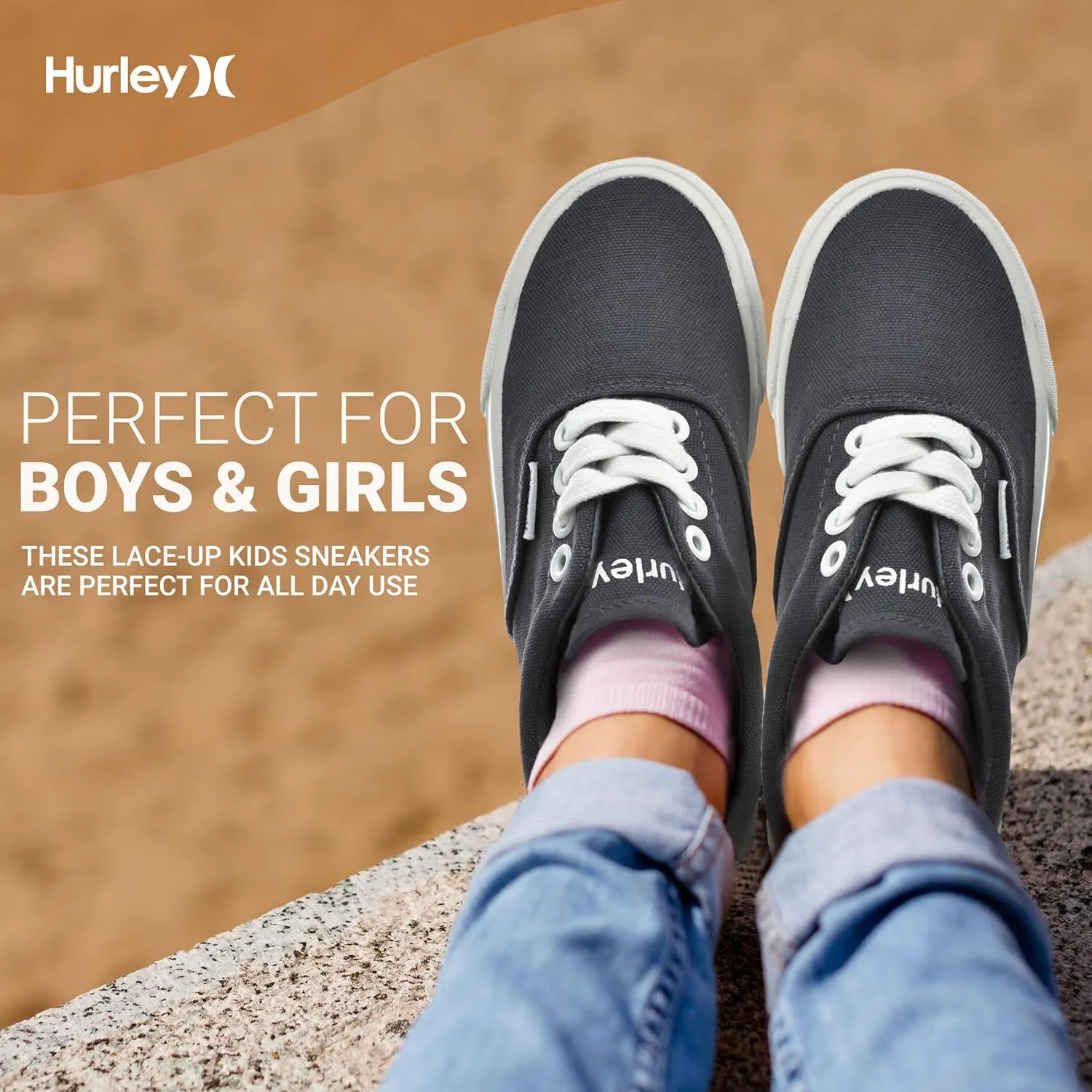 Hurley Marley Kids Lace Up Canvas Sneakers ?C Low Cut Skateboarding Shoes for Kids, Sports Shoes for Boys and Girls