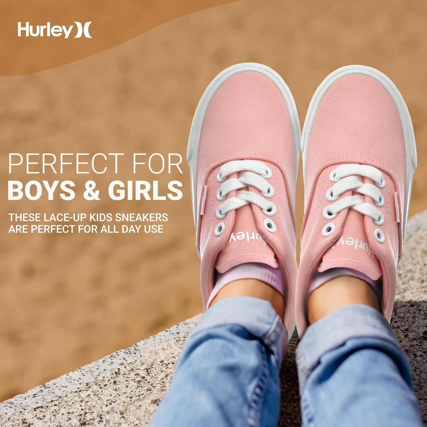Hurley Marley Kids Lace Up Canvas Sneakers ?C Low Cut Skateboarding Shoes for Kids, Sports Shoes for Boys and Girls