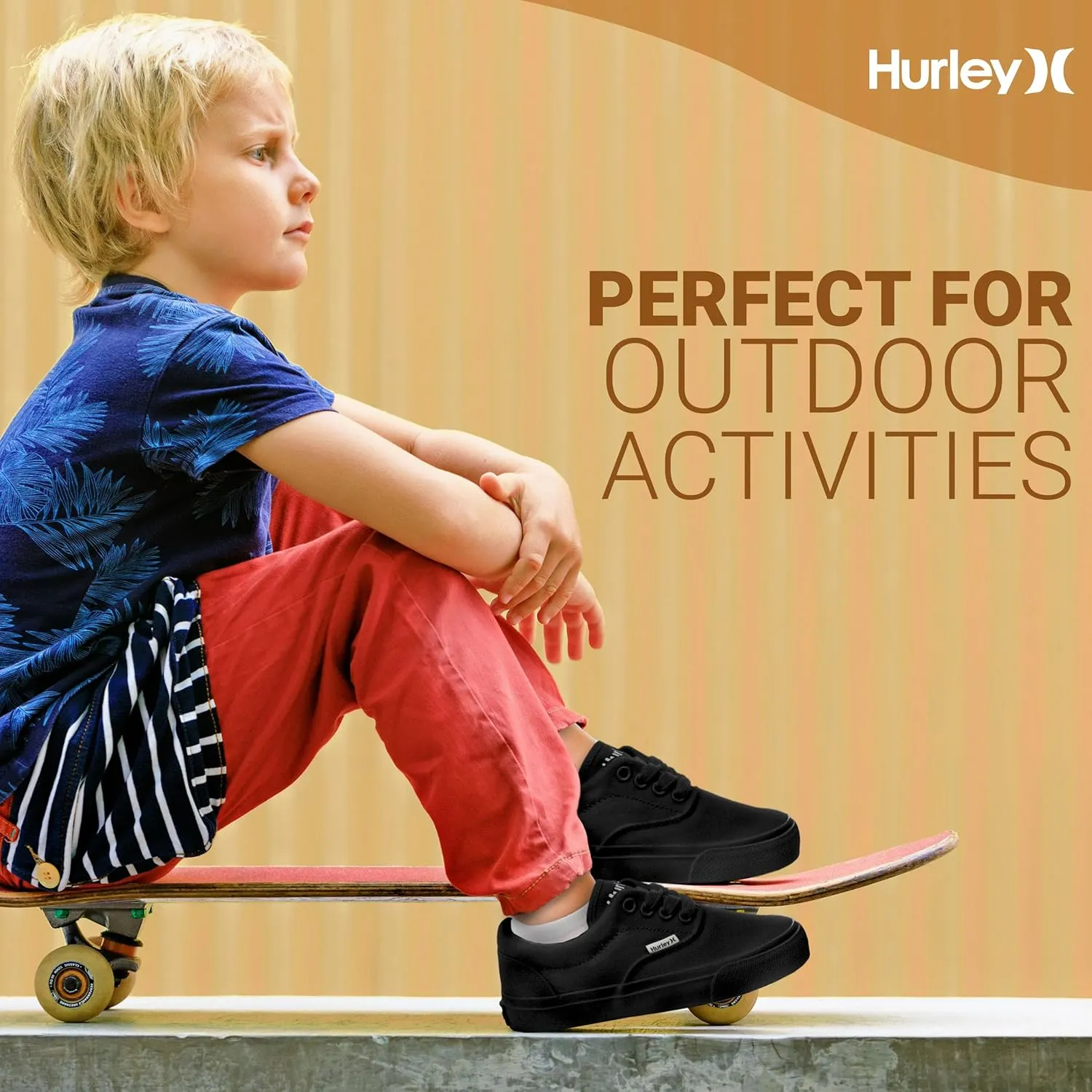 Hurley Marley Kids Lace Up Canvas Sneakers ??Low Cut Skateboarding Shoes for Kids, Sports Shoes for Boys and Girls