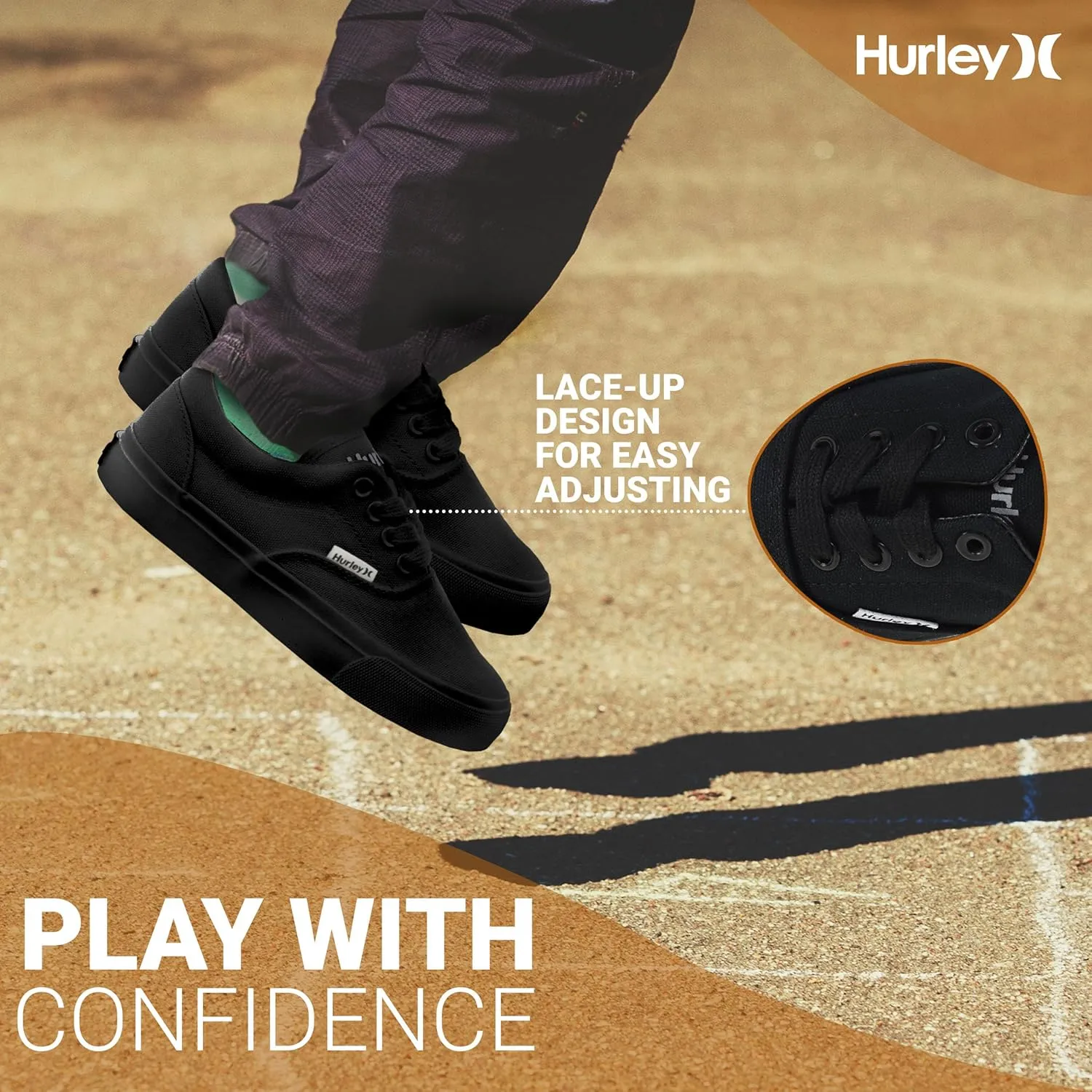 Hurley Marley Kids Lace Up Canvas Sneakers ??Low Cut Skateboarding Shoes for Kids, Sports Shoes for Boys and Girls