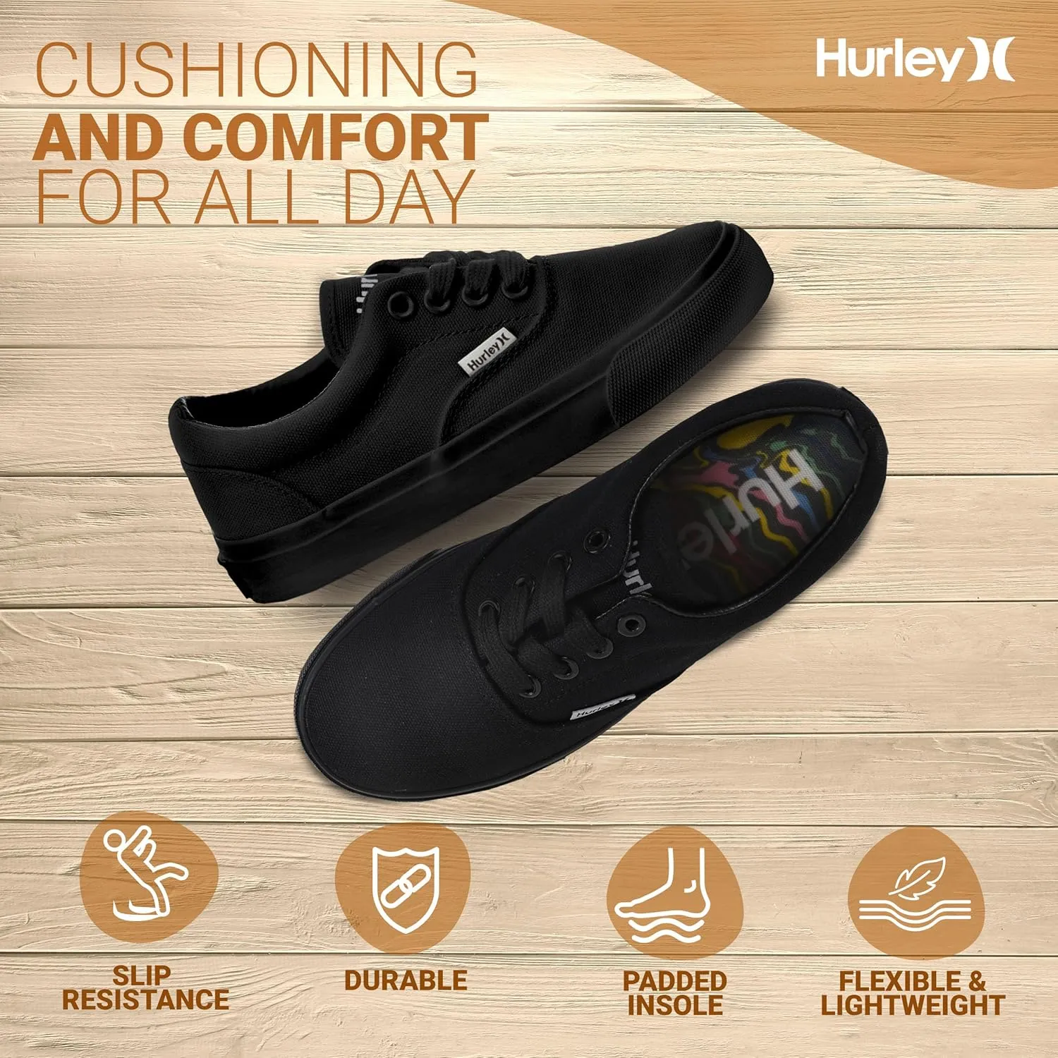 Hurley Marley Kids Lace Up Canvas Sneakers ??Low Cut Skateboarding Shoes for Kids, Sports Shoes for Boys and Girls