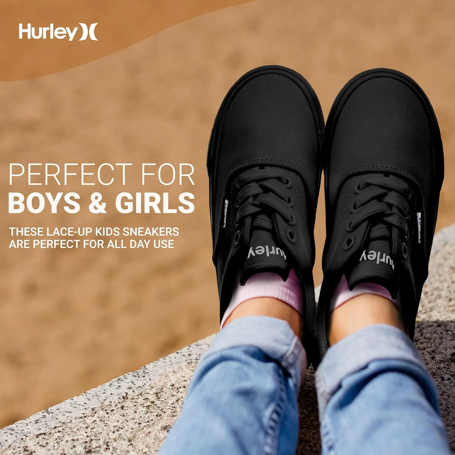 Hurley Marley Kids Lace Up Canvas Sneakers ??Low Cut Skateboarding Shoes for Kids, Sports Shoes for Boys and Girls