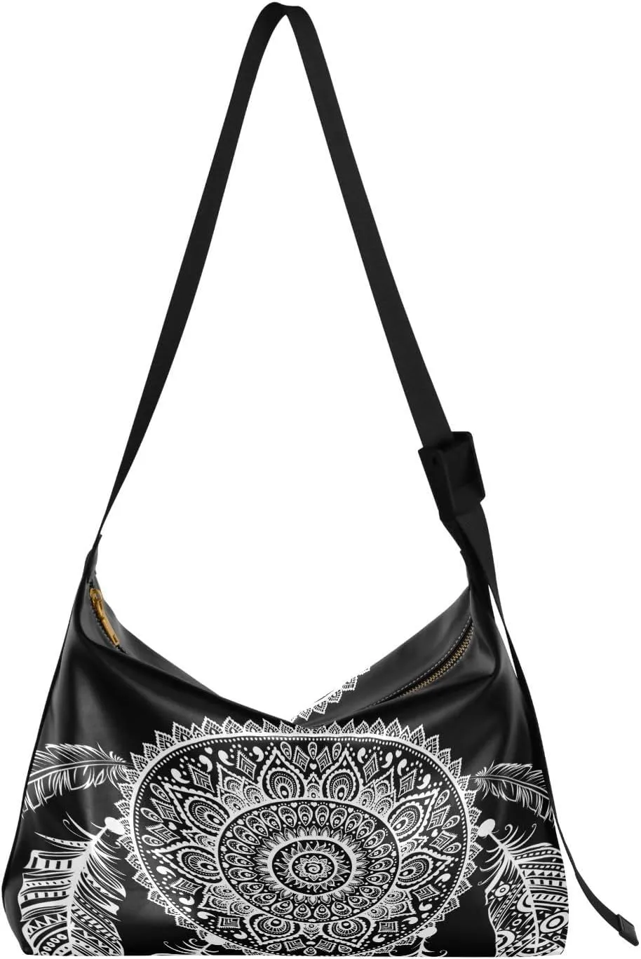 Indian Dream Catcher Hobo Crossbody Bags for Women Leather Large Shoulder Bag Cross Body Boho Black White Trendy Womens Tote Bags Handbag for Travel Shopping