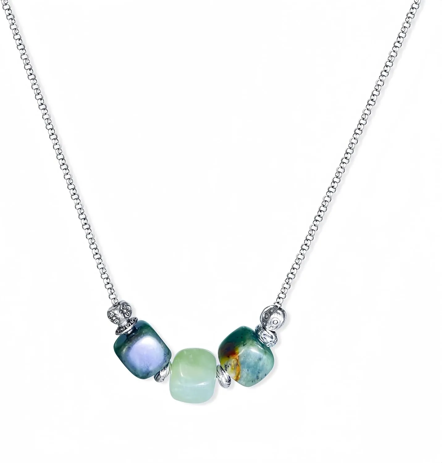 Jade Cube Pendant Necklace for Women,Dainty Silver Chain Length Ajustable,Natural Gemstone Choker Necklaces,DIY Chic Jewelry Gift for Teens and Ladies