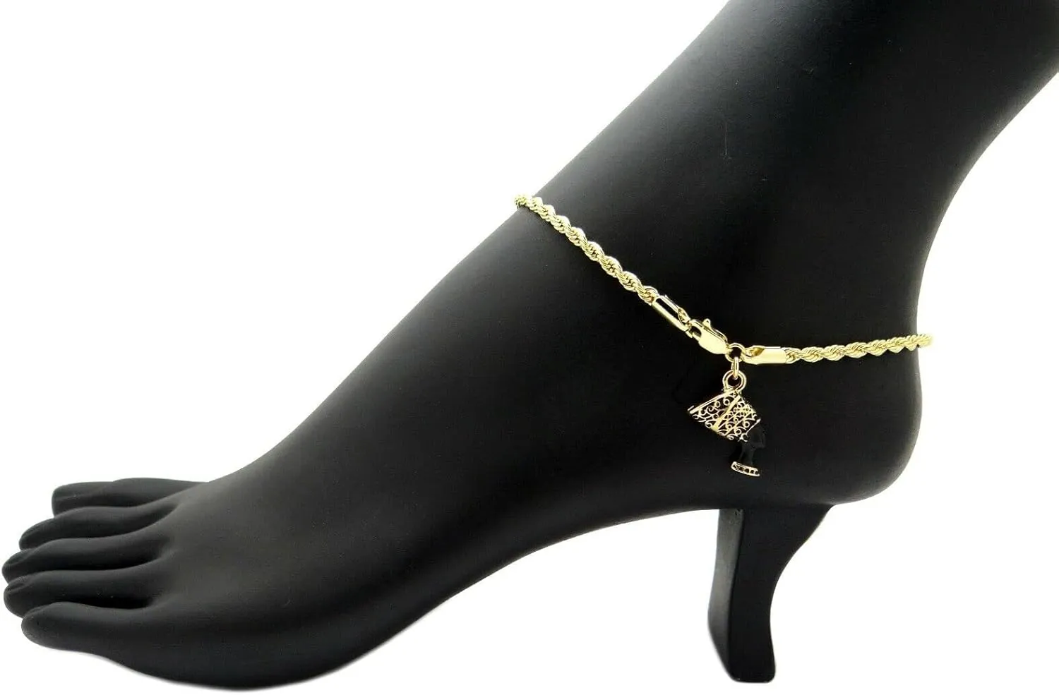 Jewelry For WOMEN'S GOLD PT 3mm 10" EGYPTIAN NEFERTITI ANKLET BRACELET CHARM ROPE CHAIN Style-2345908-6511