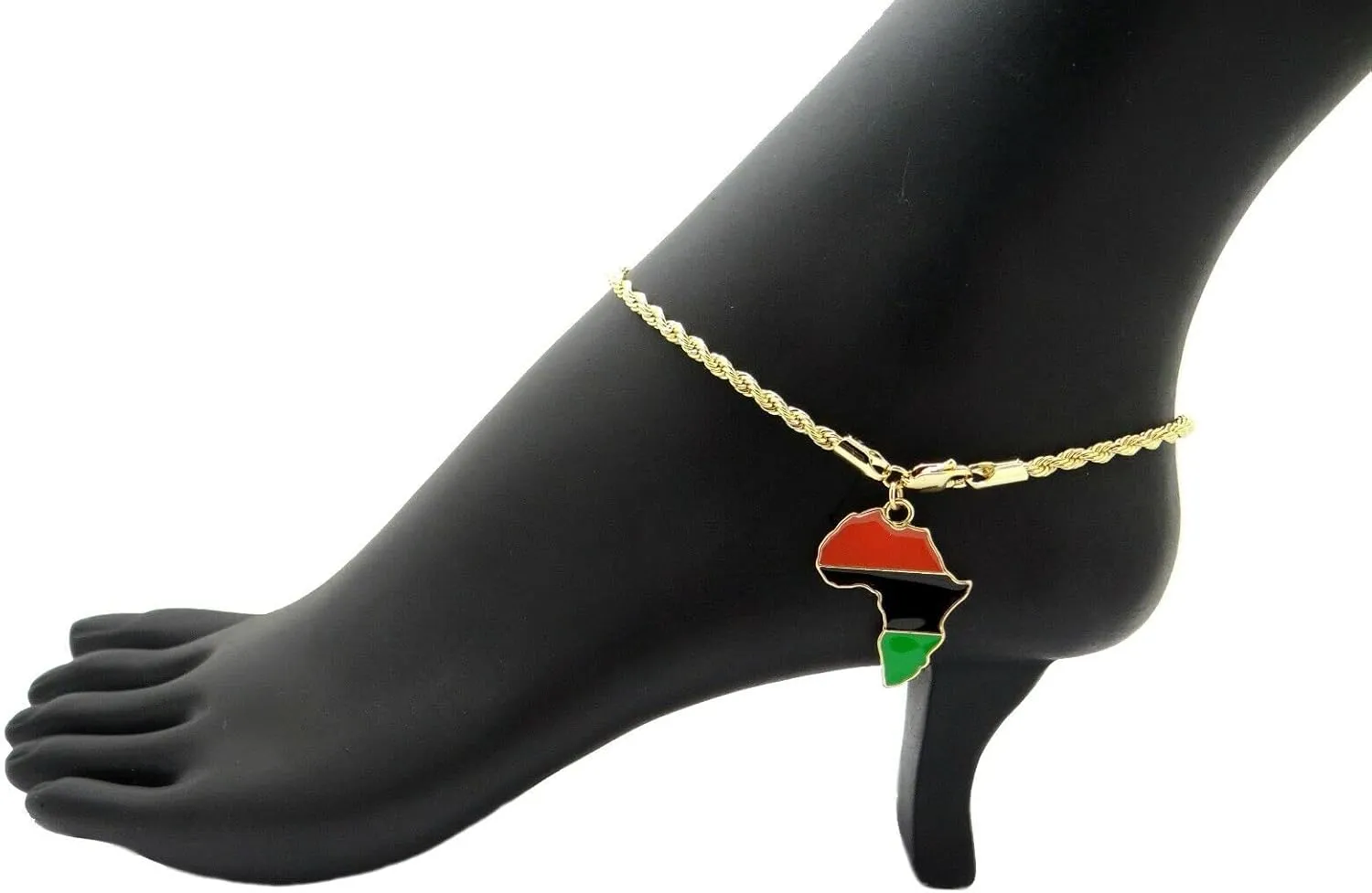 Jewelry For WOMEN'S GOLD PT AFRICA CONTINENT CHARM 3mm 10" ROPE CHAIN BLING BRACELET ANKLET Style-2345908-6514