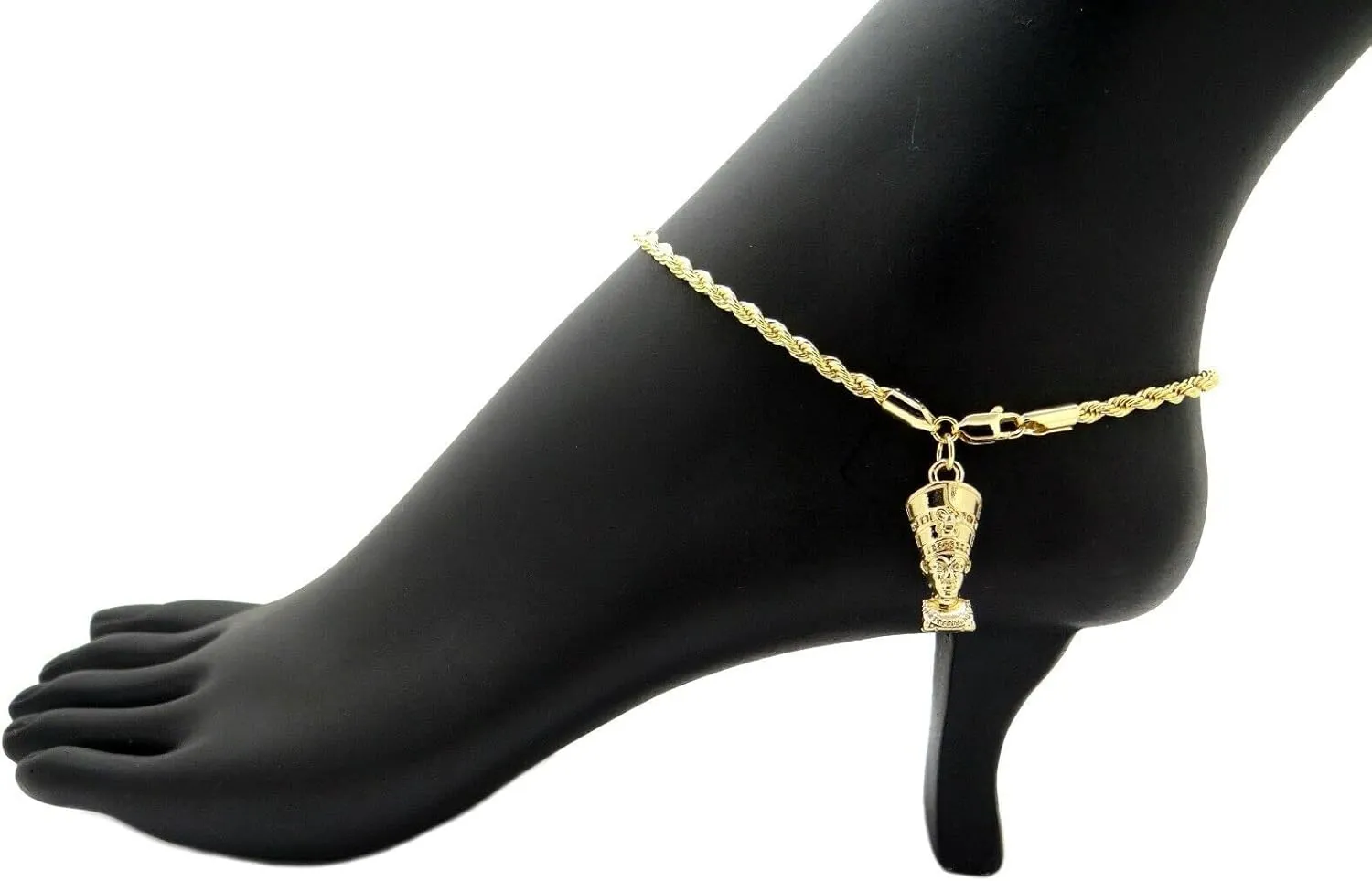 Jewelry For WOMEN'S GOLD PT EGYPTIAN NEFERTITI ANKLET BRACELET CHARM 3mm 10" ROPE CHAIN Style-2345908-6510