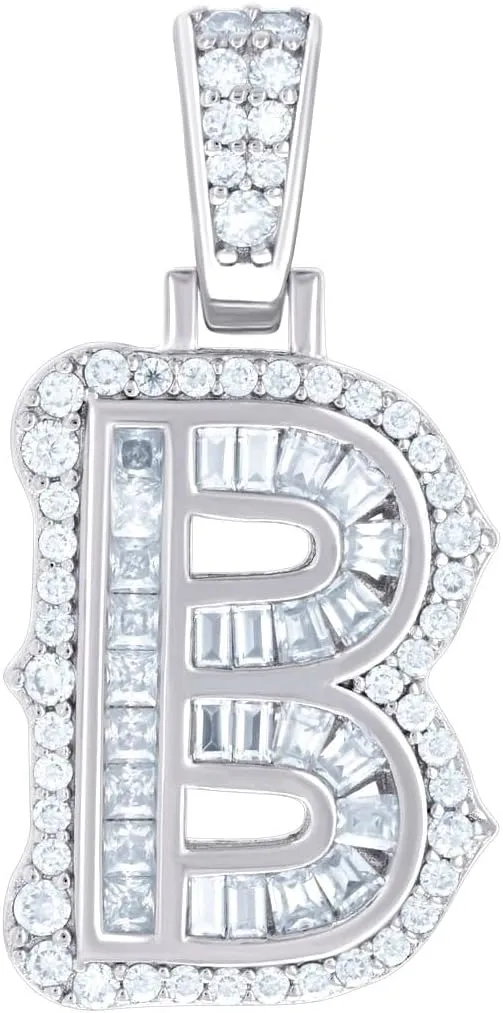 JewelryWeb 925 Sterling Silver Unisex Baguette Round Moissanite 0.42ct Letter Name Personalized Monogram Initial Alphabet B Charm Pendant Necklace 30.4x12.9mm Wide-Pendant for Women