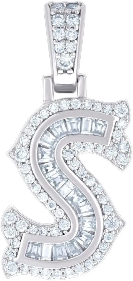 JewelryWeb 925 Sterling Silver Unisex Baguette Round Moissanite 0.49ct Letter Name Personalized Monogram Initial Alphabet S Charm Pendant Necklace 31.2x12.5mm Wide-Pendant for Women