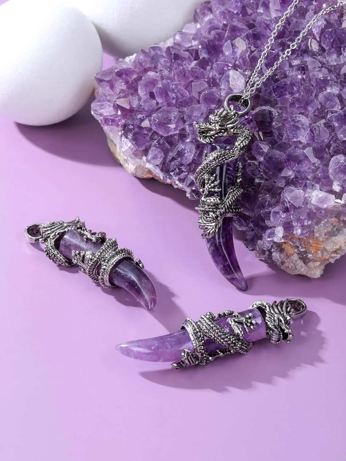 Jovivi Crystal Dragon Necklace for Men Women Dragon Wrapped Healing Stone Pendant Necklace Retro Cool Mens Crystal Necklaces Natural Gemstone Quartz Spiritual Jewelry