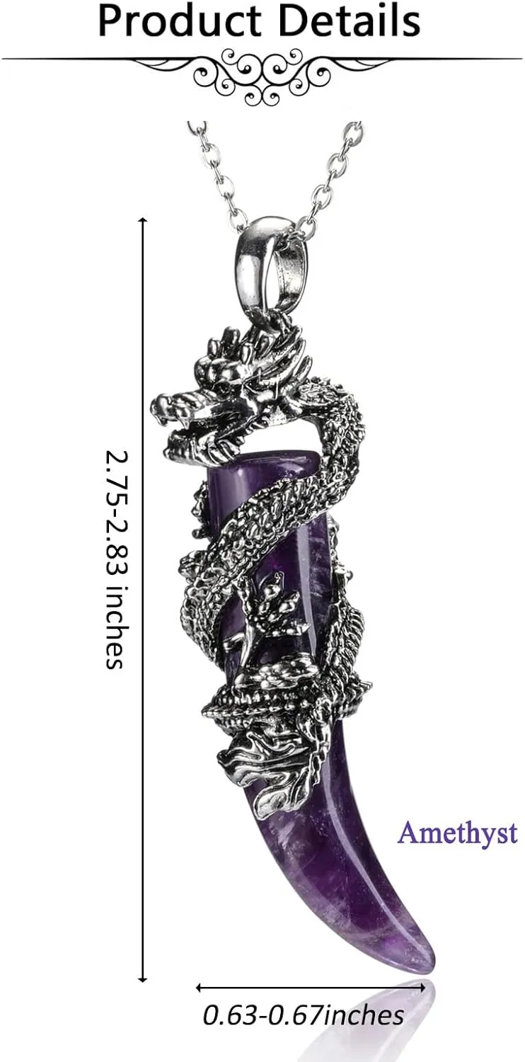 Jovivi Crystal Dragon Necklace for Men Women Dragon Wrapped Healing Stone Pendant Necklace Retro Cool Mens Crystal Necklaces Natural Gemstone Quartz Spiritual Jewelry