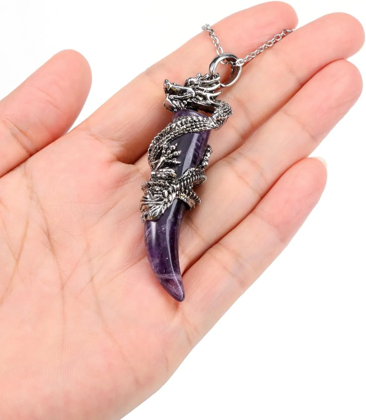 Jovivi Crystal Dragon Necklace for Men Women Dragon Wrapped Healing Stone Pendant Necklace Retro Cool Mens Crystal Necklaces Natural Gemstone Quartz Spiritual Jewelry