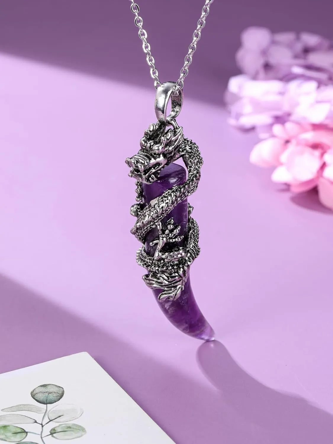 Jovivi Crystal Dragon Necklace for Men Women Dragon Wrapped Healing Stone Pendant Necklace Retro Cool Mens Crystal Necklaces Natural Gemstone Quartz Spiritual Jewelry