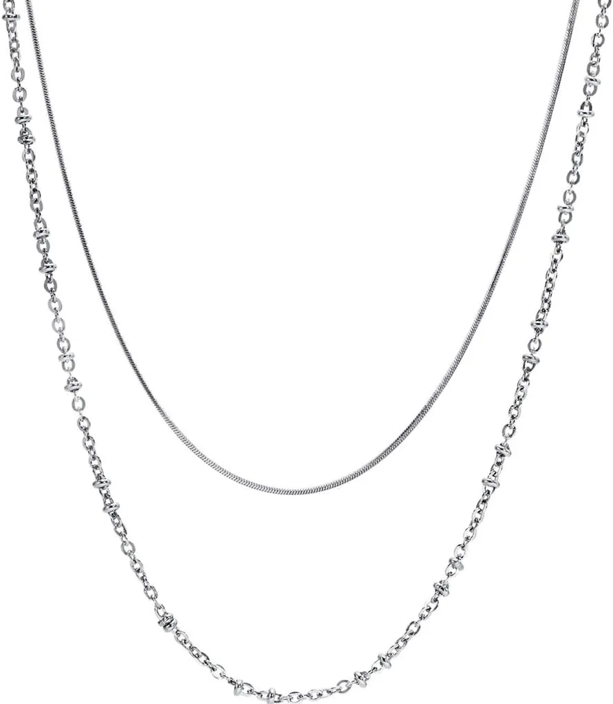 Jude Jewelers Stainless Steel Double Layers Chain Wedding Statement Cocktail Party Necklace