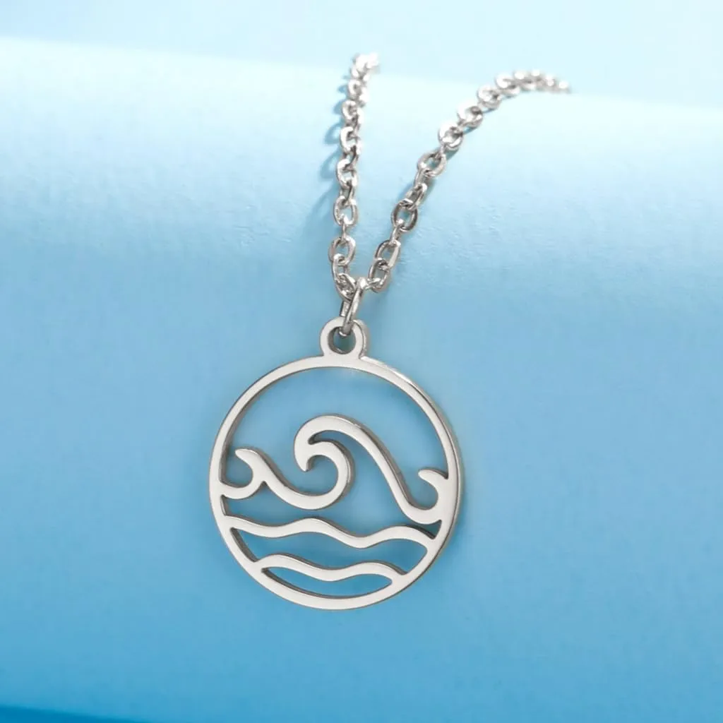 Jude Jewelers Stainless Steel Ocean Sea Wave Pattern Cocktail Party Statement Necklace