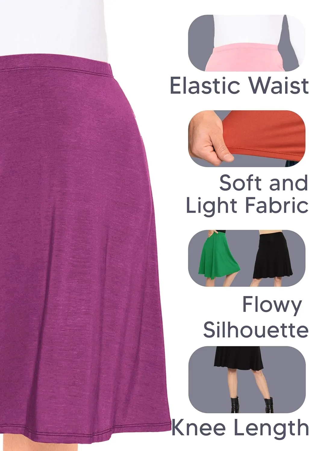 Knee Length and Midi A-Line Flowy Skirt | Comfortable Clothes for Women | S-5X