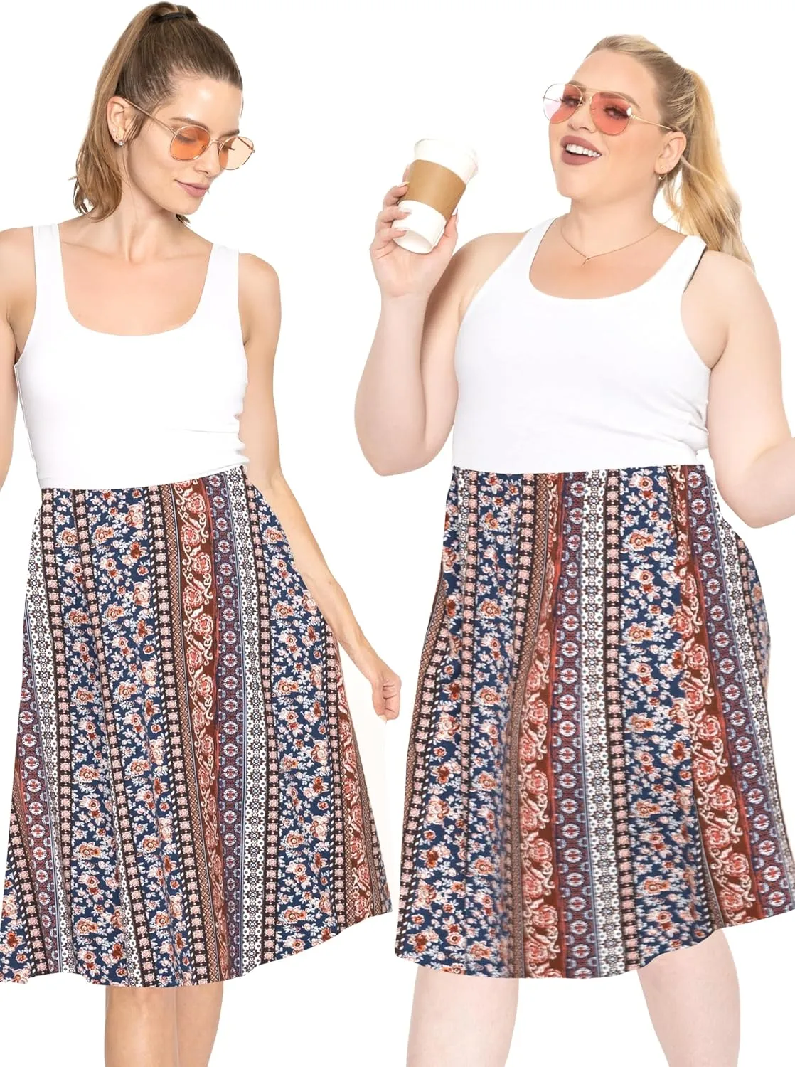 Knee Length and Midi A-Line Flowy Skirt | Comfortable Clothes for Women | S-5X