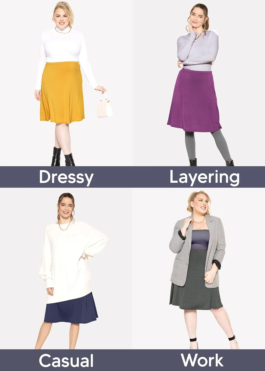 Knee Length and Midi A-Line Flowy Skirt | Comfortable Clothes for Women | S-5X