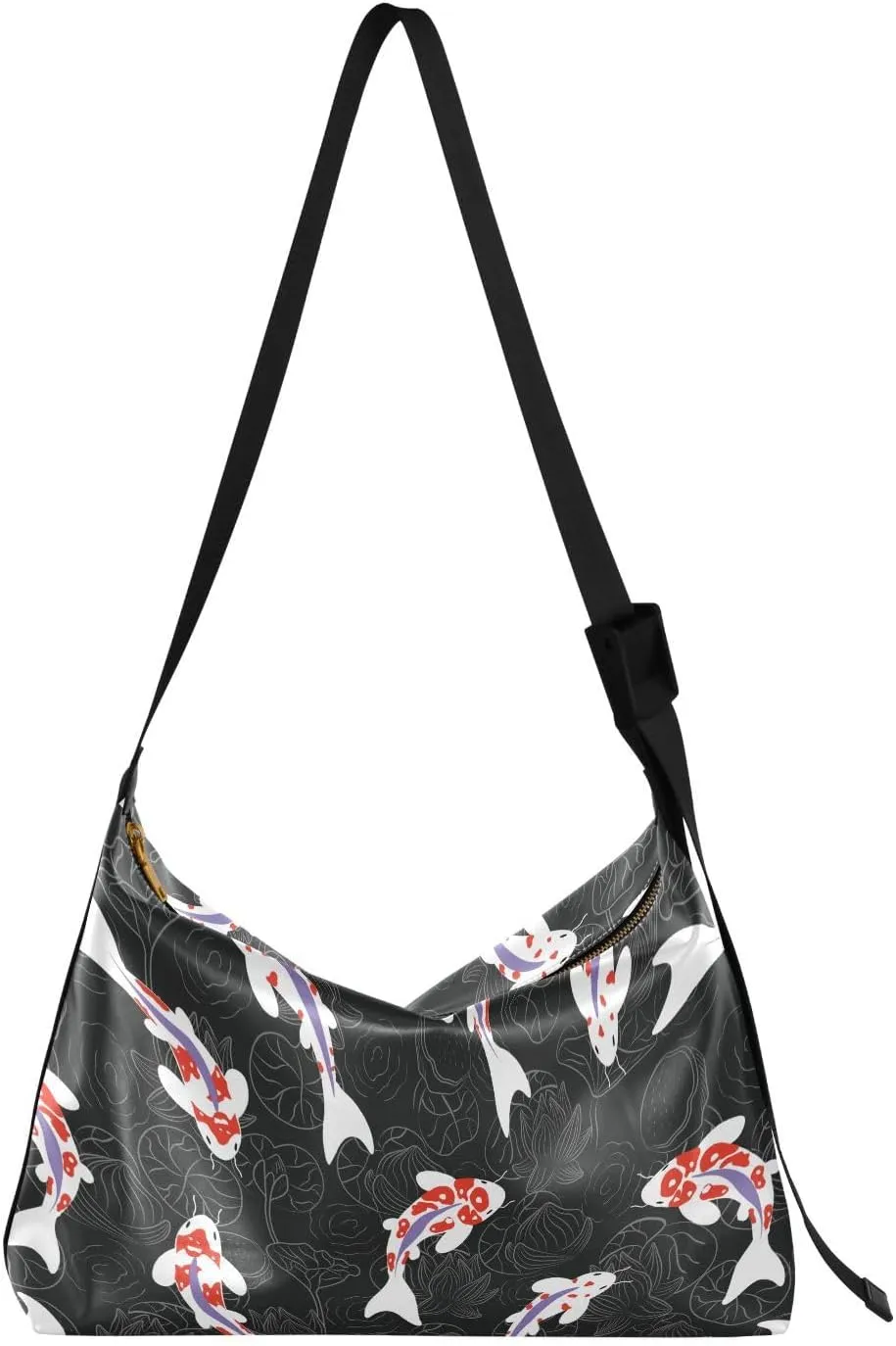 Koi Animal Hobo Crossbody Bags for Women Leather Large Shoulder Bag Cross Body Trendy Womens Tote Bags Handbag for Travel Shopping