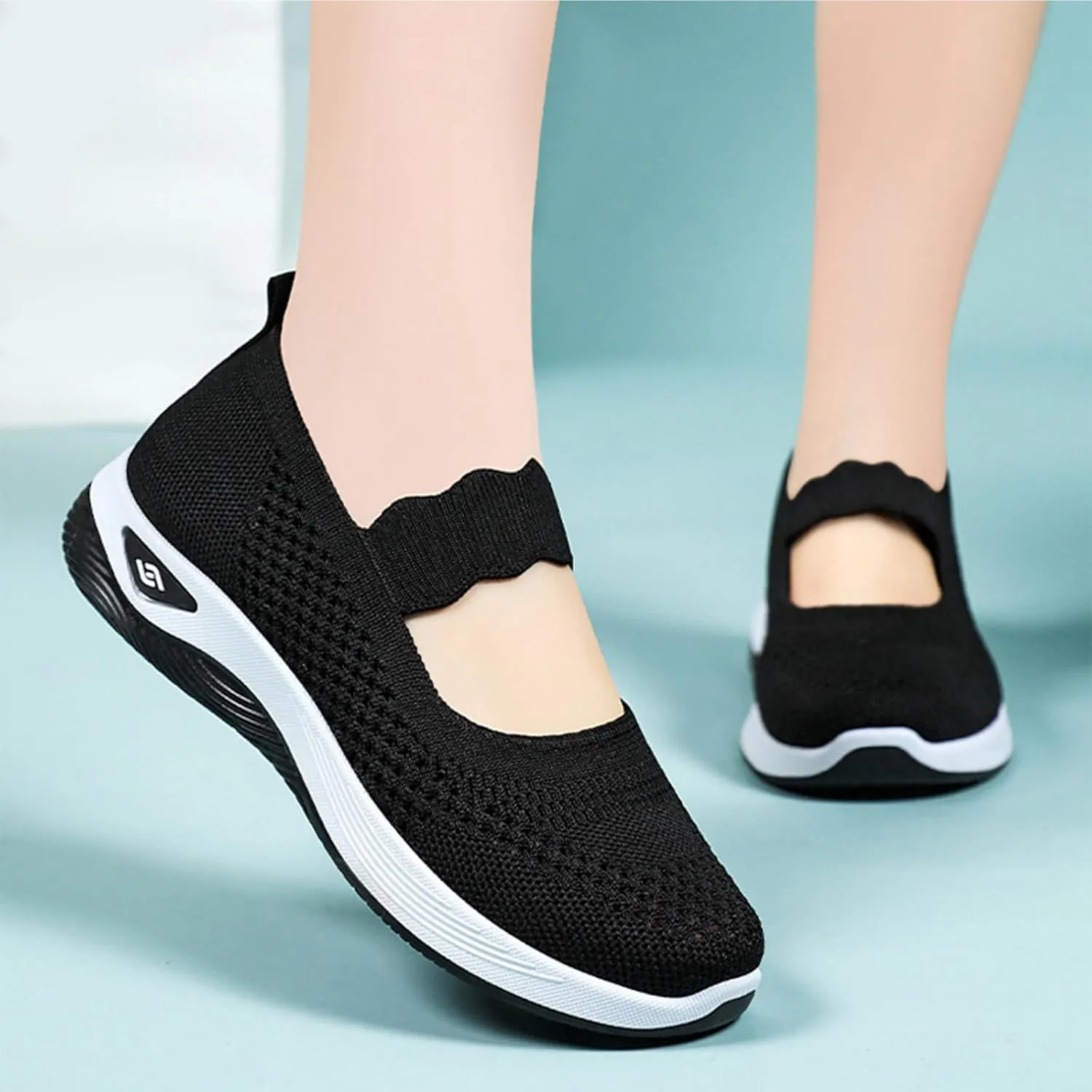 Kubbon Women Footwear Orthopedic Sneakers Woven Breathable Slip On Arch Support Walking Shoes Anti-Skid Sports Shoes Casual Running Diabetic Foam Sneakers
