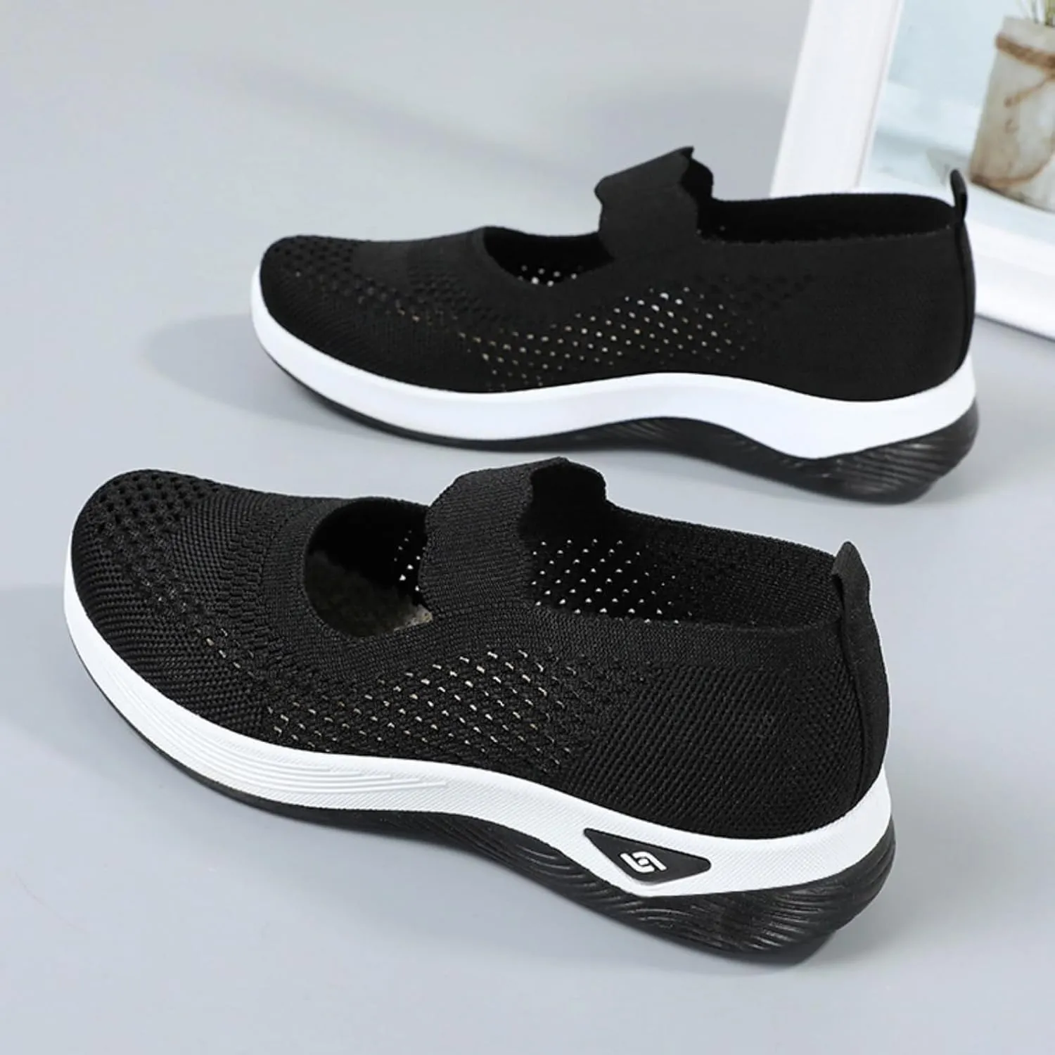 Kubbon Women Footwear Orthopedic Sneakers Woven Breathable Slip On Arch Support Walking Shoes Anti-Skid Sports Shoes Casual Running Diabetic Foam Sneakers