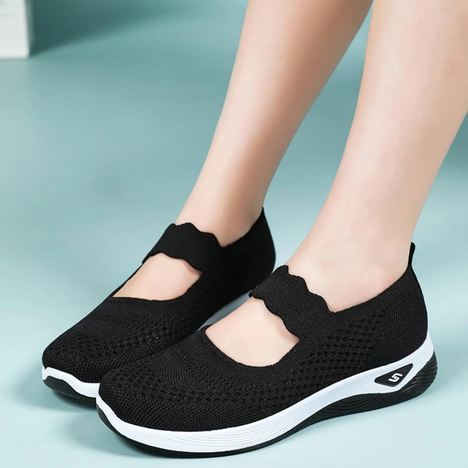 Kubbon Women Footwear Orthopedic Sneakers Woven Breathable Slip On Arch Support Walking Shoes Anti-Skid Sports Shoes Casual Running Diabetic Foam Sneakers