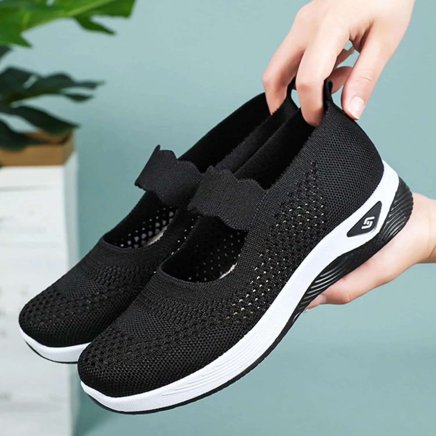 Kubbon Women Footwear Orthopedic Sneakers Woven Breathable Slip On Arch Support Walking Shoes Anti-Skid Sports Shoes Casual Running Diabetic Foam Sneakers