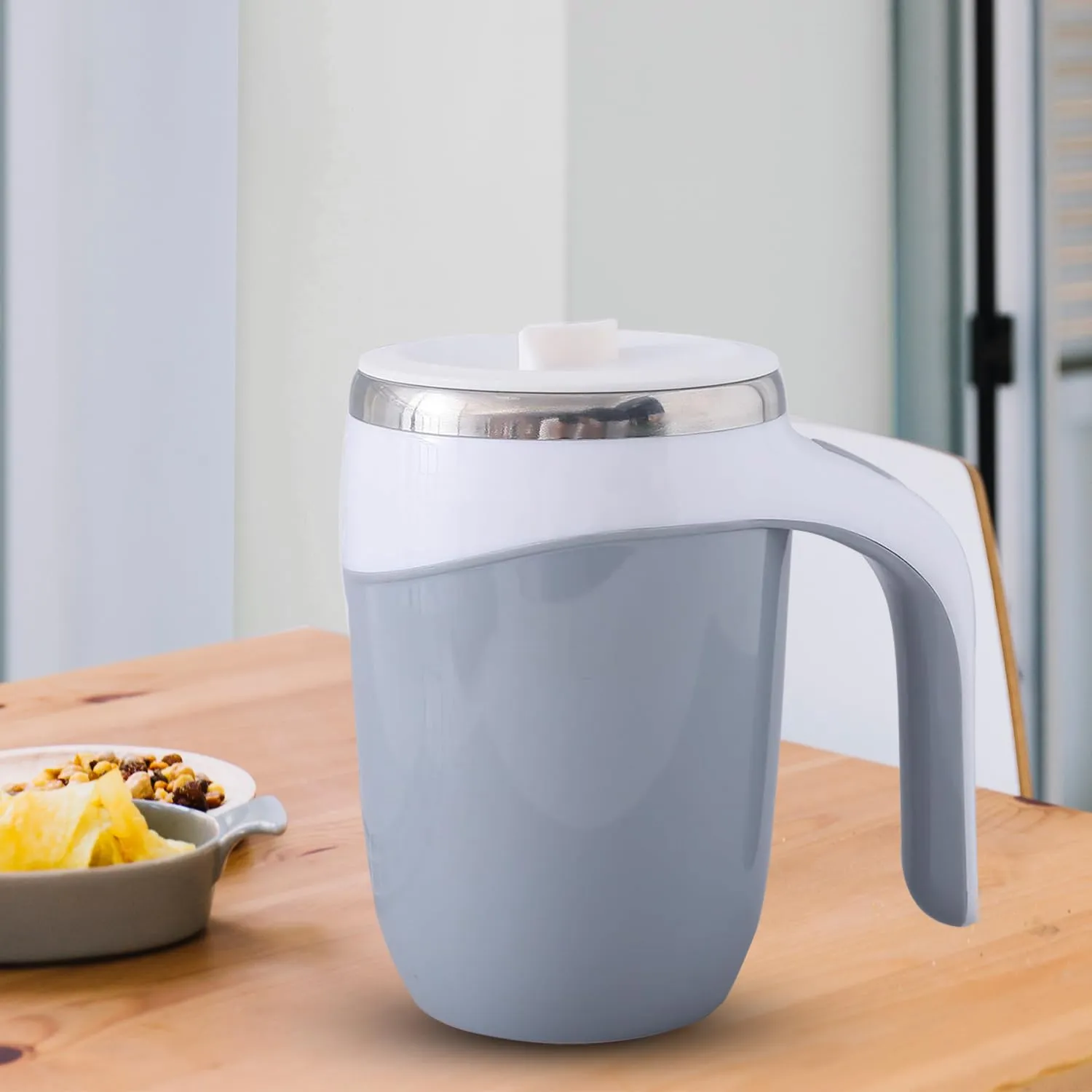 Kuber Industries Pack of 2 Anti-Fall Insulated Coffee Mug with Suction Bottom | Leak-Proof Stainless Steel Tumbler | Coffee Mug with Lid and Handle | 500 ML | Gray