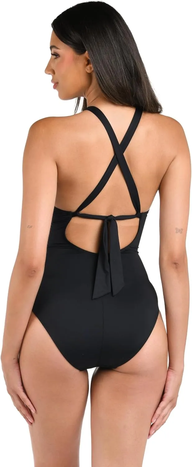 La Blanca Women's One Piece Swimsuit High Neck Keyhole Island Goddess
