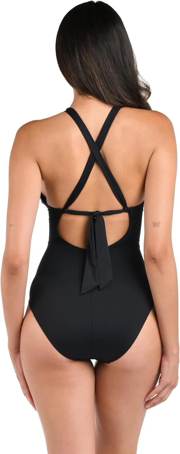 La Blanca Women's One Piece Swimsuit High Neck Keyhole Island Goddess