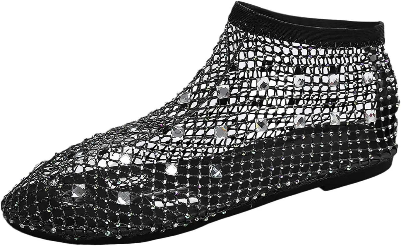 Ladies Breathable Hollow Mesh Breathable Rhinestone Decoration Flat Large Size Casual Womens Casual Shoes
