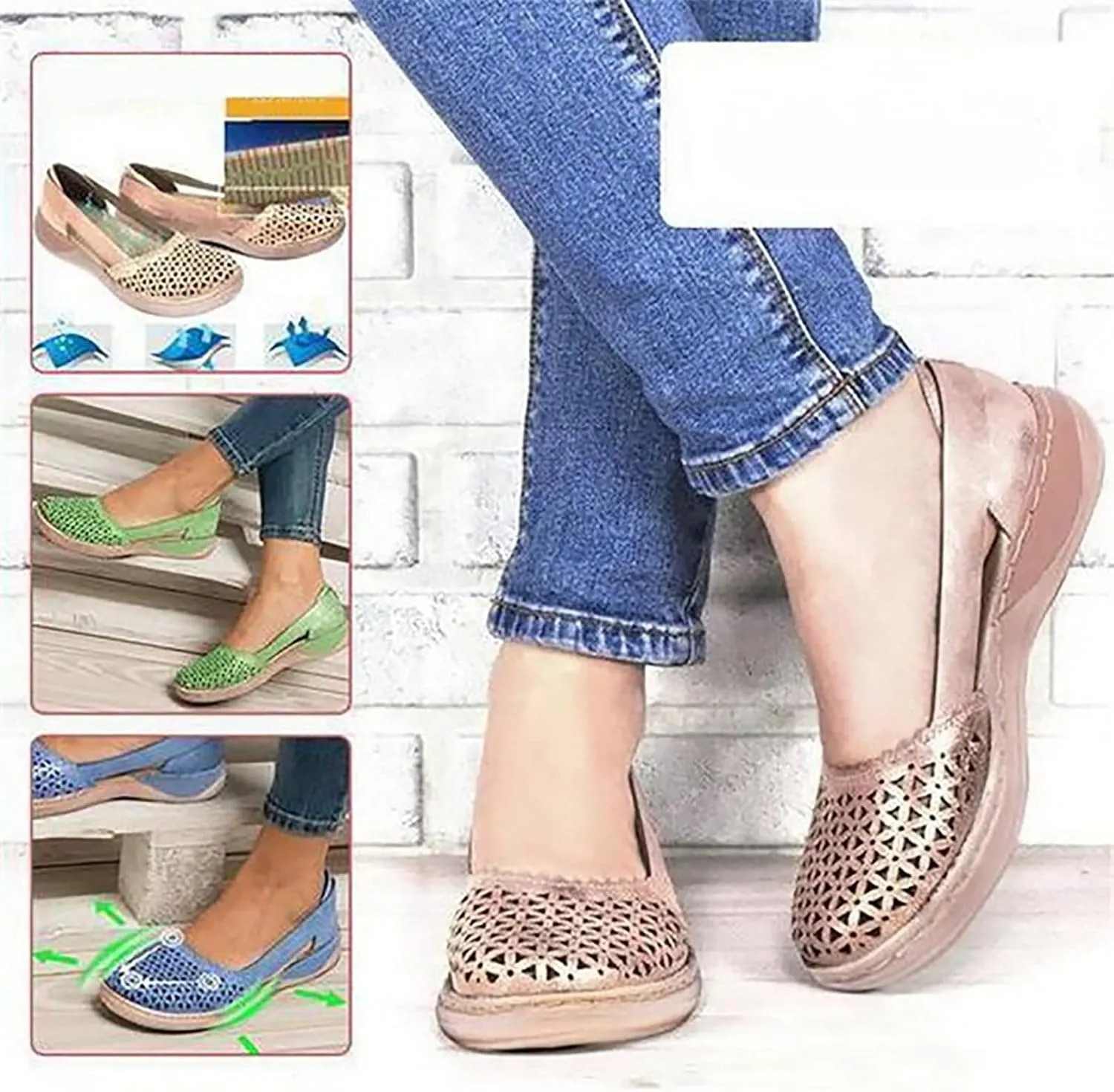 Ladies Faux Leather Closed Toe Hollow Sandals Shoes Soft Pu Leather Orthopedic Sandals Women Platform Wedge Sandals Comfy Sandals,Green,36