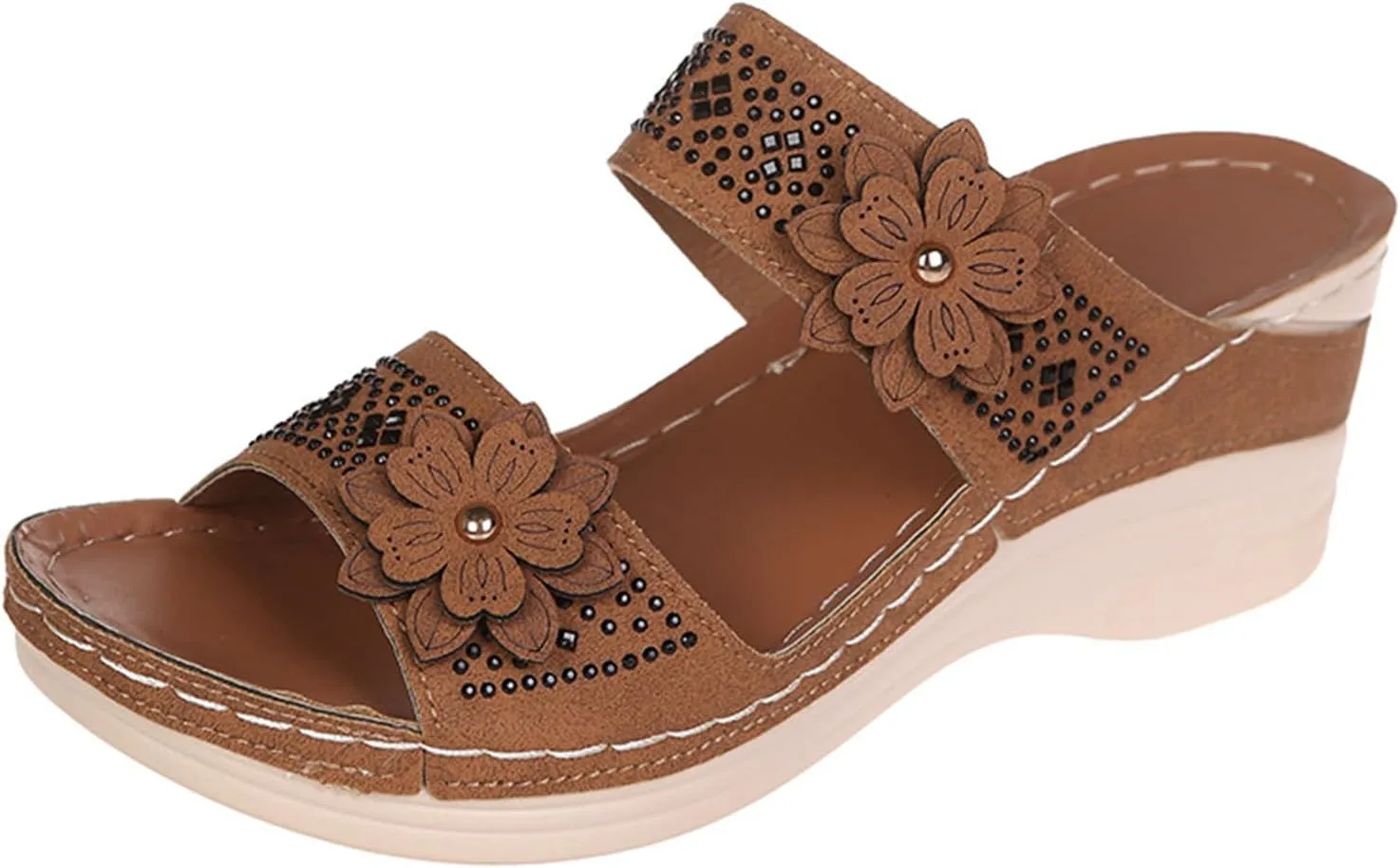 Ladmiple Sandals Women 2023 Fashion Flower Orthopedic Flip Flops Arch Support Wedge Slippers Casual Roman Slip On Sandal
