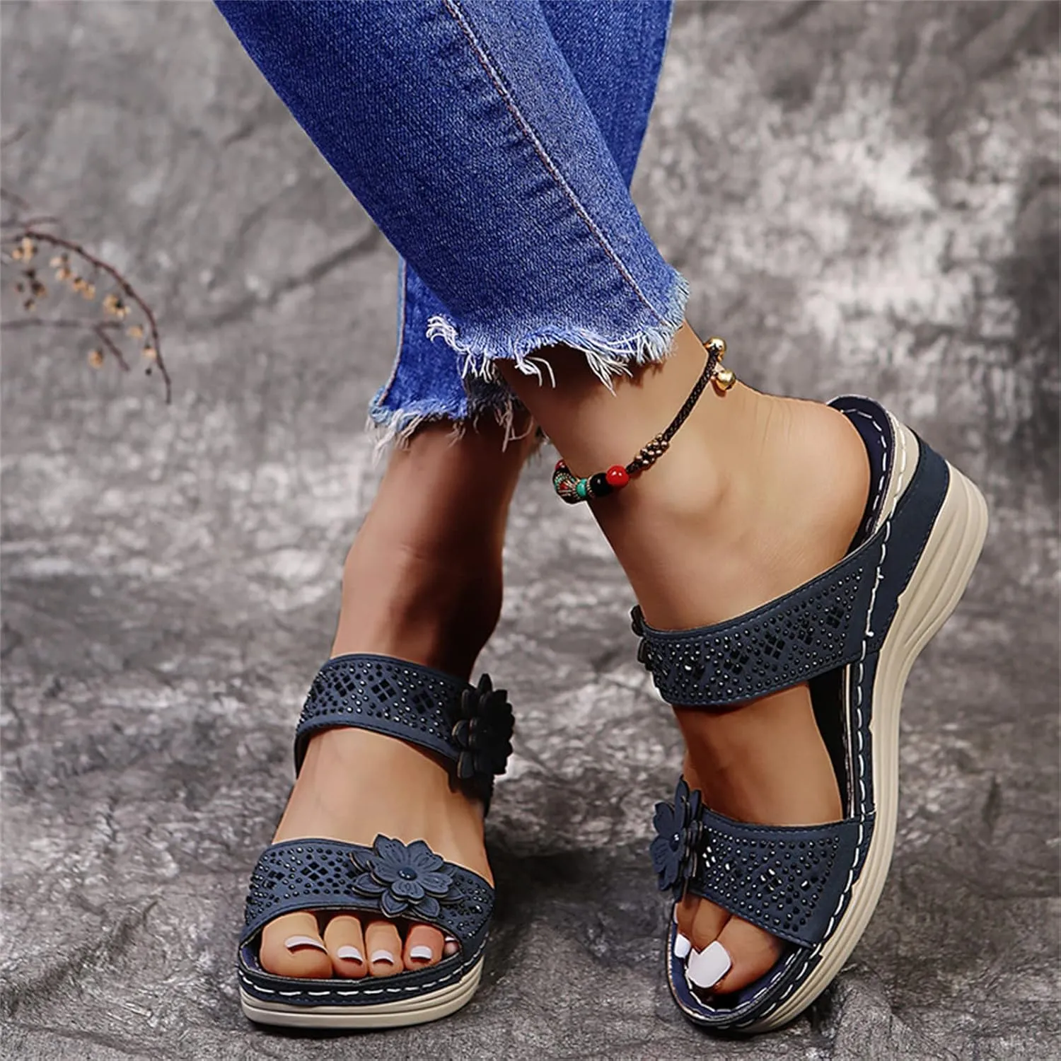 Ladmiple Womens Sandals Comfortable Causal Summer Flip Flops Arch Support Beach Roman Open Toe Orthopedic Wedge Sandal