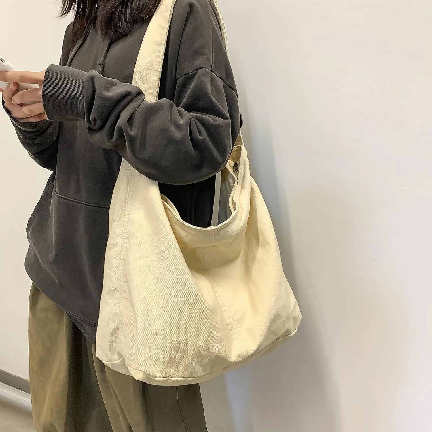 Large Capacity Canvas Hobo Bags for Women & Men, Shoulder Crossbody Bags, Tote Messenger Handbag for Work, Shopping, Travel