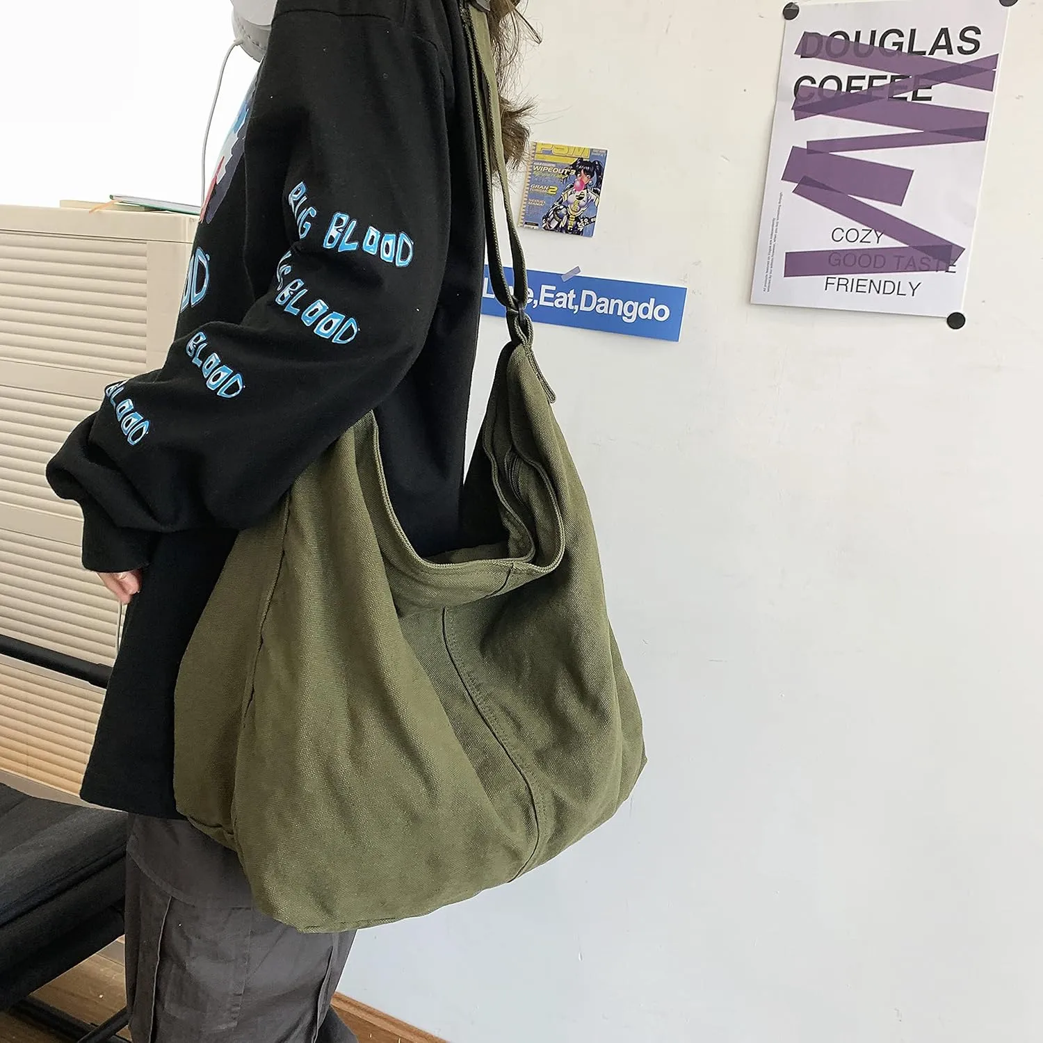 Large Capacity Canvas Hobo Bags for Women & Men, Shoulder Crossbody Bags, Tote Messenger Handbag for Work, Shopping, Travel