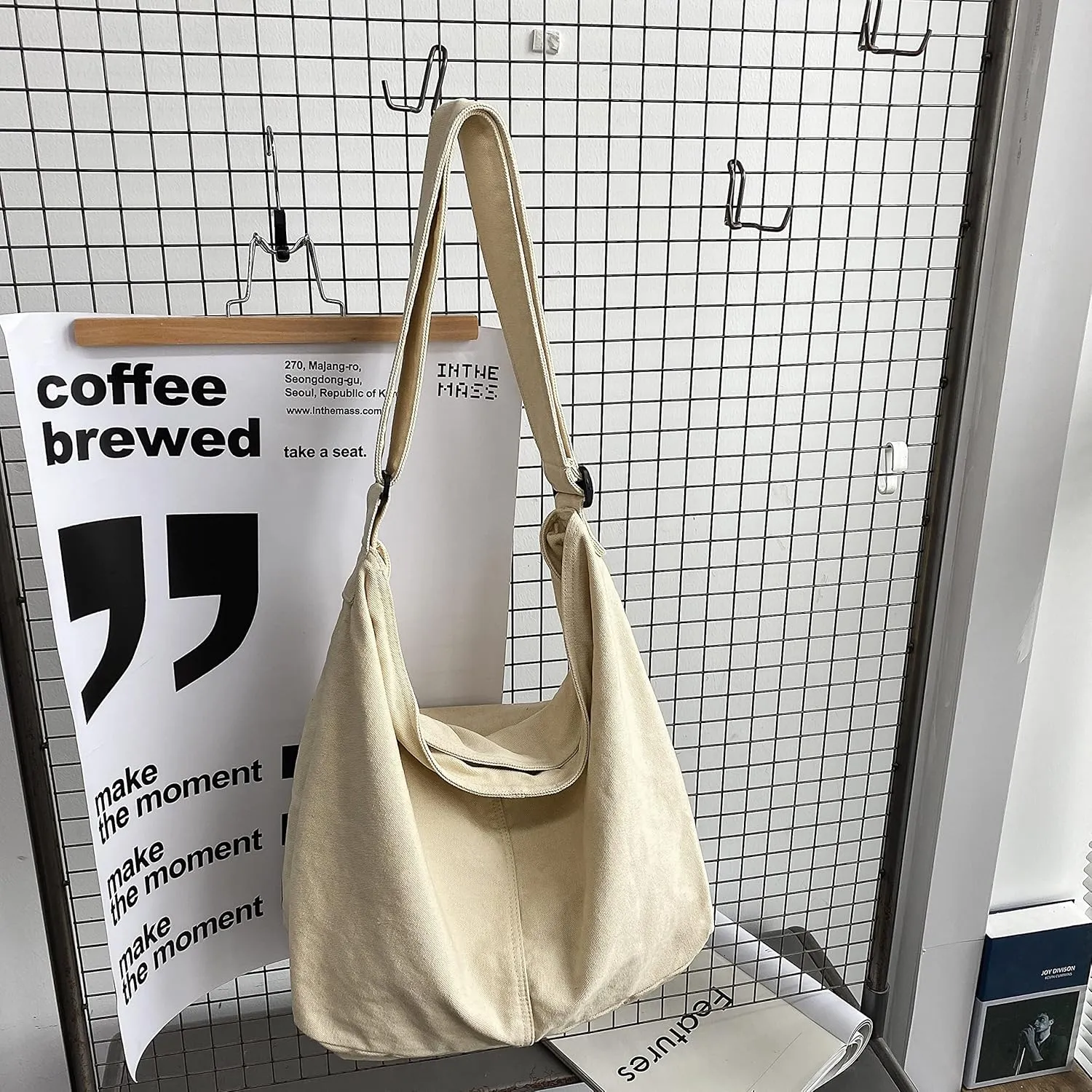 Large Capacity Canvas Hobo Bags for Women & Men, Shoulder Crossbody Bags, Tote Messenger Handbag for Work, Shopping, Travel