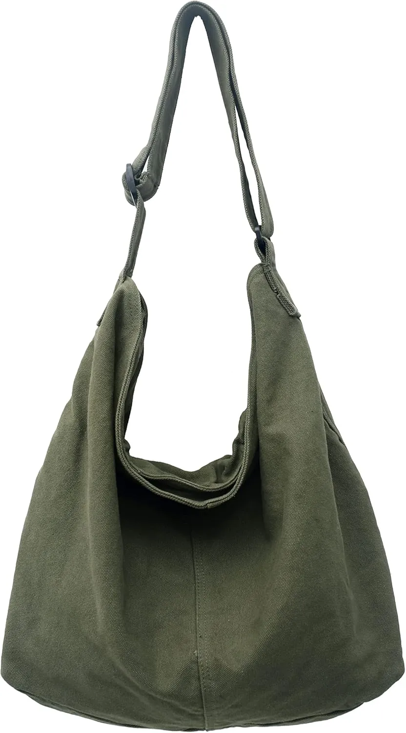Large Capacity Canvas Hobo Bags for Women & Men, Shoulder Crossbody Bags, Tote Messenger Handbag for Work, Shopping, Travel