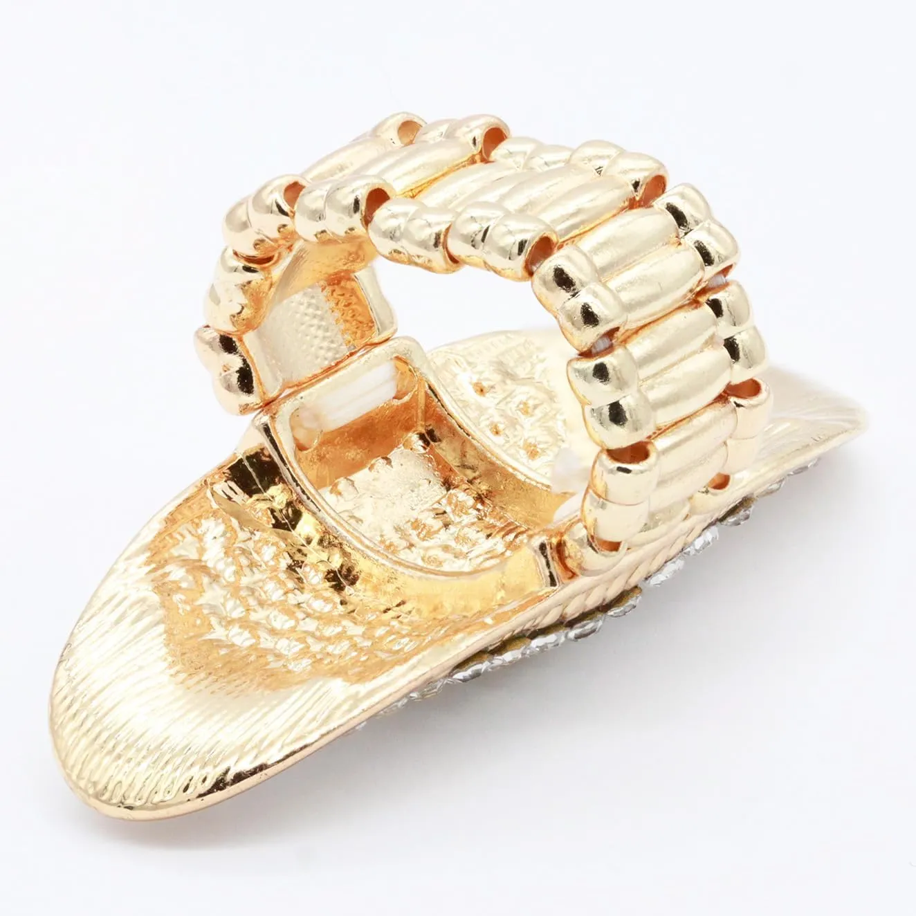 Lavencious Gold Plated with AB Stone Long Shield Stretch Statement Cocktail Ring for Women fit for Size 9 to 12