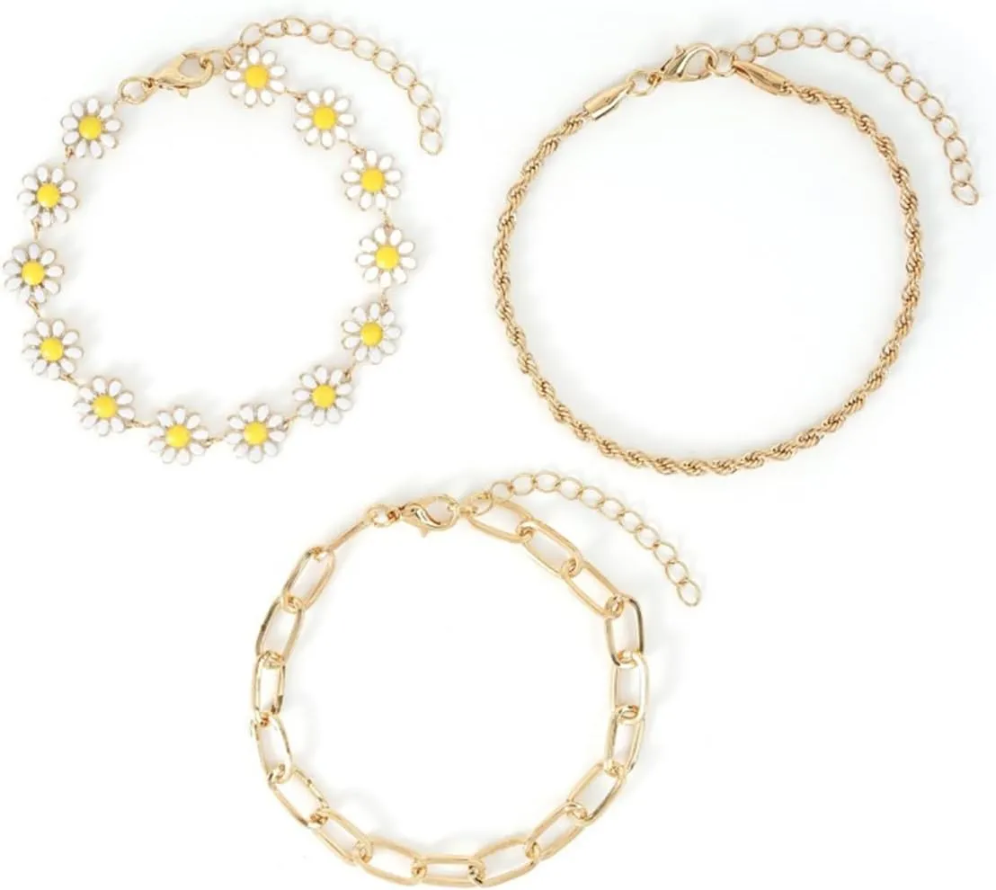Layered Paperclip Sunflower Bracelet Anklets for Women Stacked Gold Chain Bracelets Sunflower Gifts for Women Daisy Boho Bracelet Women's Link Bracelets Christmas Gift for Daughter Girlfriend