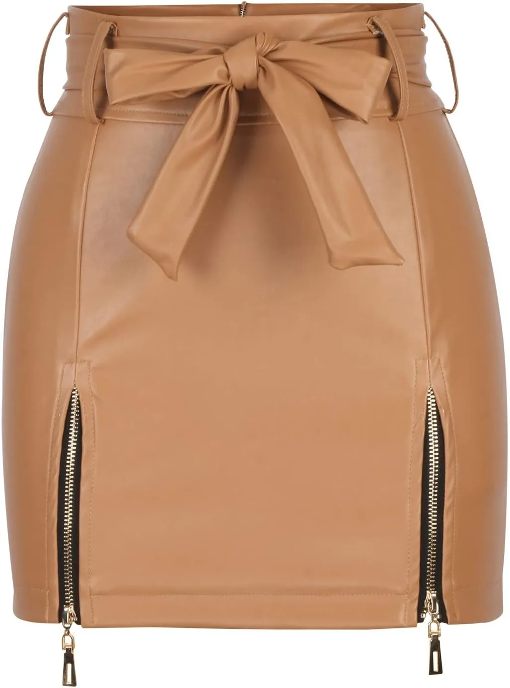 Leather Mini Skirts for Women Solid Color Sexy Zipper Up Bow High Waisted Skirt Classic High Waisted Skirt
