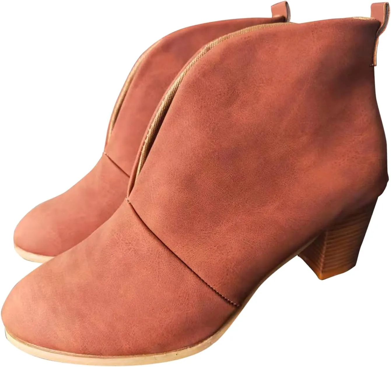 Leather Women Ankle Boots Dressy Boots Short Boots Women Leather Stacked Chunky Heels Women's Fahsion Boots Western