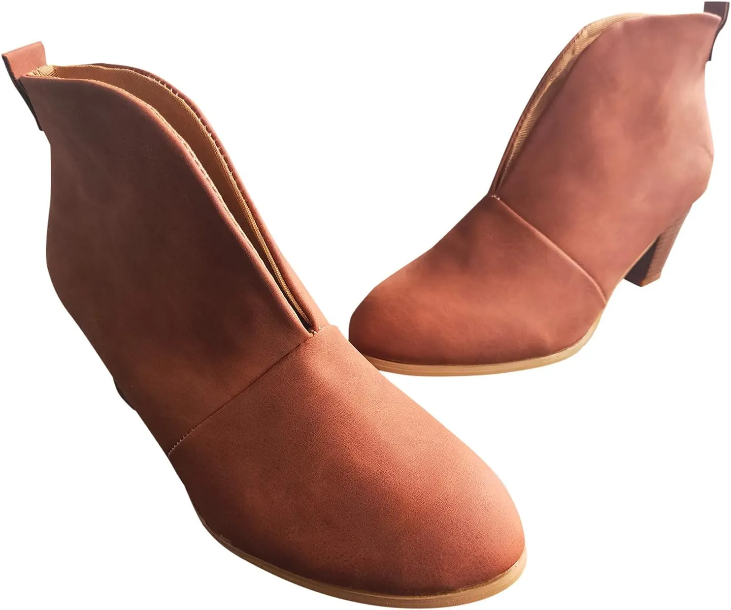 Leather Women Ankle Boots Dressy Boots Short Boots Women Leather Stacked Chunky Heels Women's Fahsion Boots Western