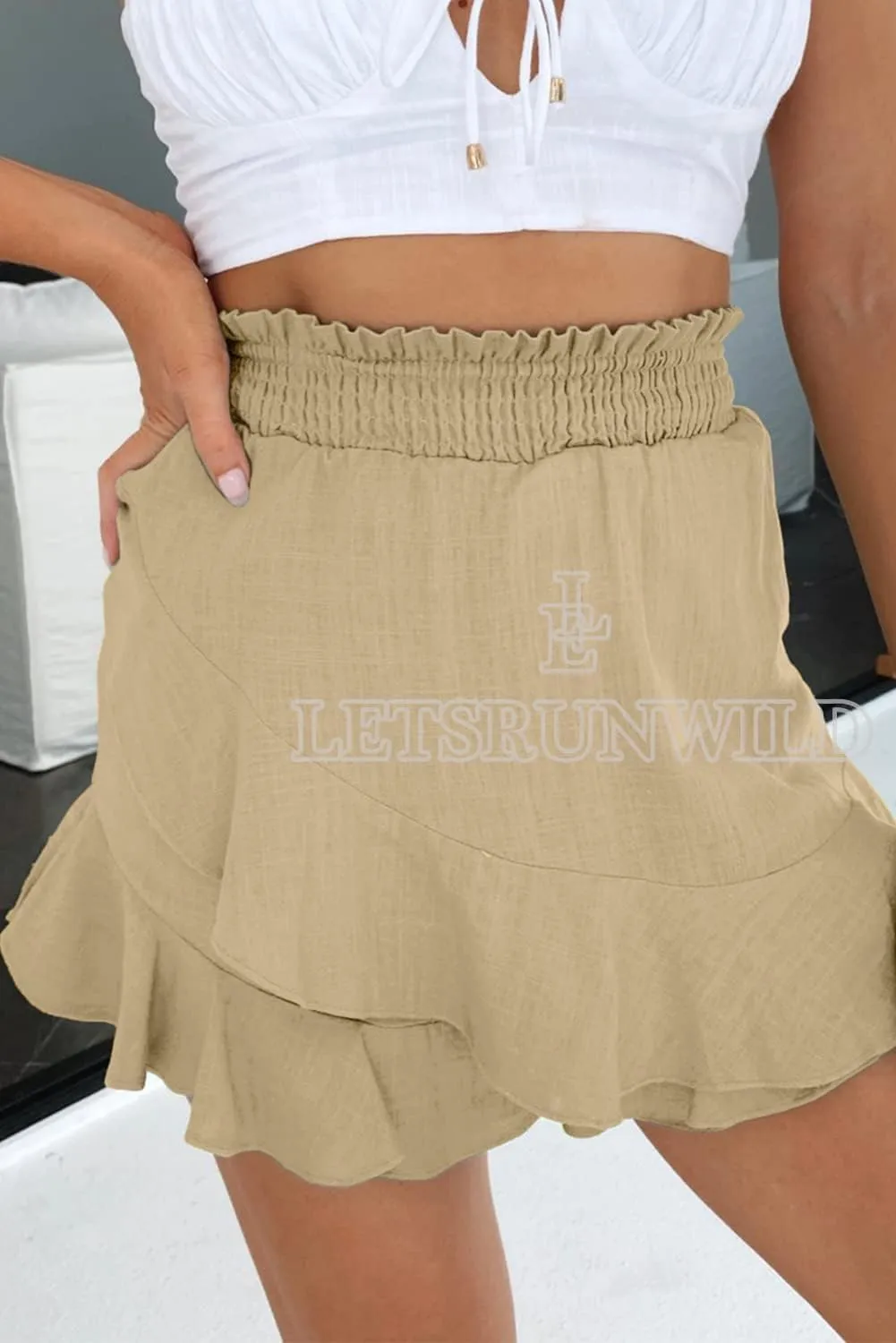 LETSRUNWILD Women's Mini Skirt Skort Ruffle Trendy Beach Cotton High Waisted Flowy Wrap Shorts for Summer