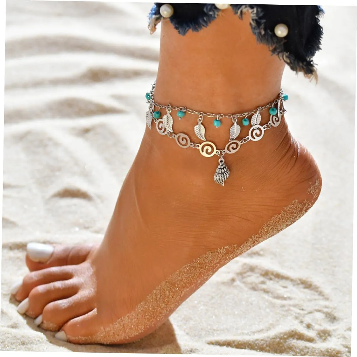 LIFKOME Woman Ankle Sea Ankle Charm Bracelet Bohemian Bracelet Spiral Bracelet Chain Bracelet Beach Foot Chain