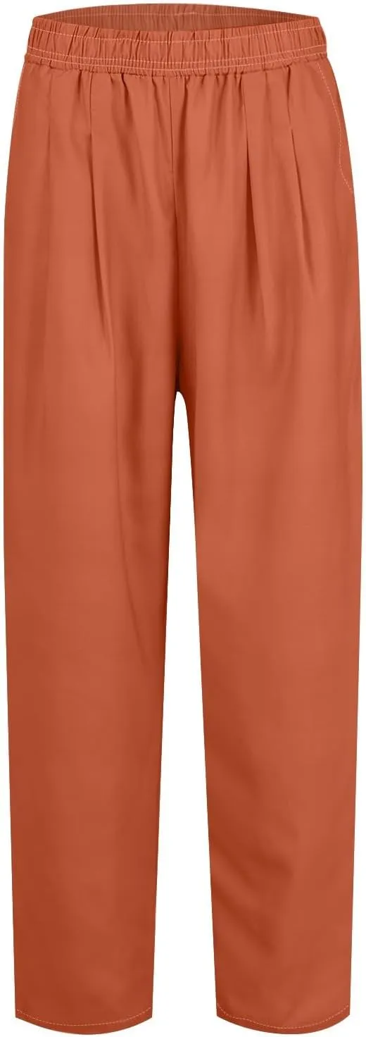 Linen Casual Summer Capri Pants Cropped Comfy Baggy Trousers with Pockets Palazzo Lounge Cropped Tapered Leg Pant